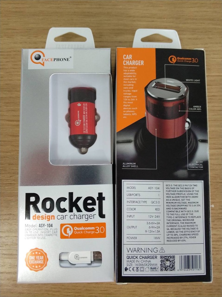 Chargeur voiture Facephone Rocket ASY-104 – Quick Charge 3.0 + câble