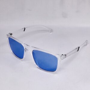 Lunettes carrées transparentes – bleu miroir