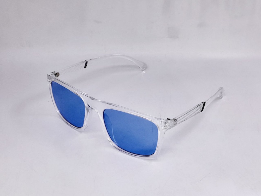 Lunettes carrées transparentes – bleu miroir