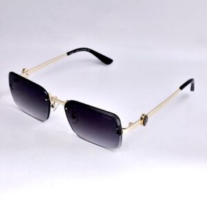 Lunettes sans monture rectangulaires dorées – dégradé gris