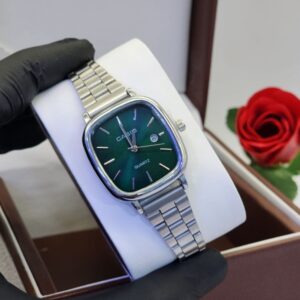Montre carrée acier – cadran vert