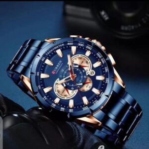 Montre Curren chronographe – bleu & or rose