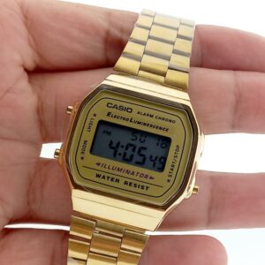 Montre digitale vintage dorée