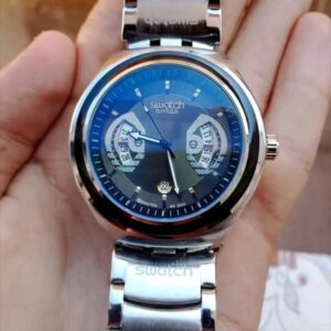 Montre ronde acier – cadran bleu
