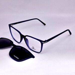 Monture carrée bleue + clip solaire polarisé