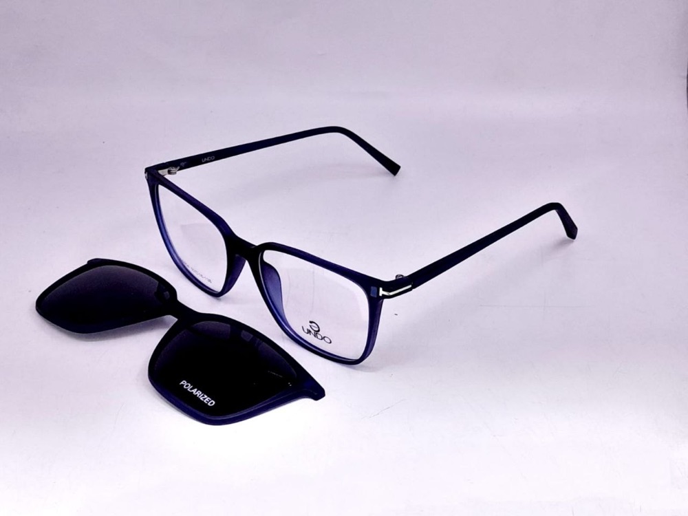 Monture carrée bleue + clip solaire polarisé
