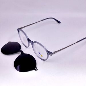 Monture ronde gris-bleu + clip solaire