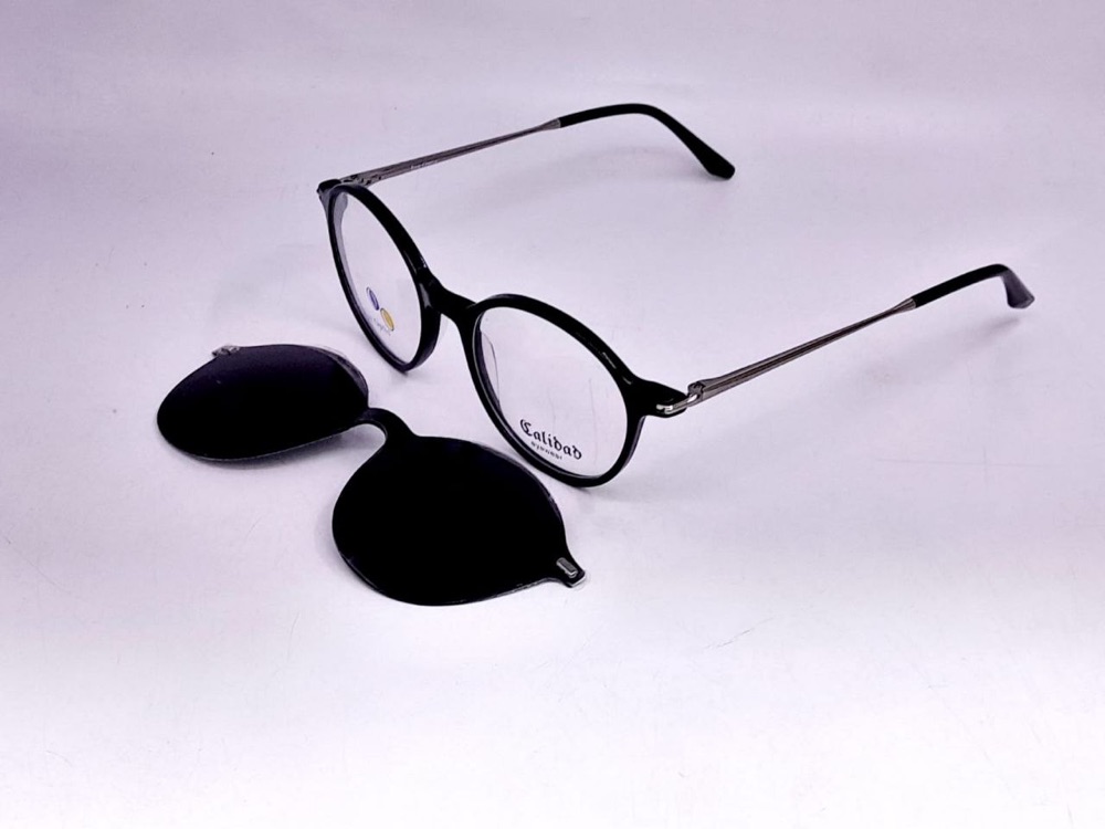 Monture ronde noire + clip solaire