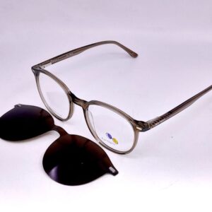 Monture ronde taupe transparente + clip solaire