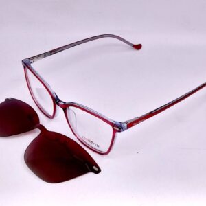 Monture rouge transparente + clip solaire